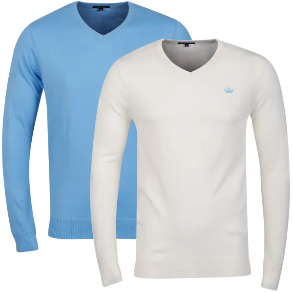 Brave Soul Men's 2 Pack V Neck Knit - Sky Marl & Cream - S - Sky Marl / Cream Afbeelding 1