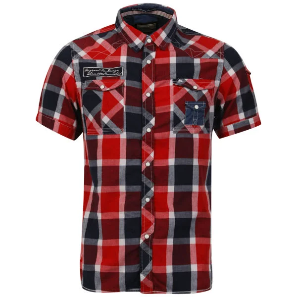 Brave Soul Men's Sanchez Check Shirt - Red/Navy/White - S - Red/Navy/White Afbeelding 1