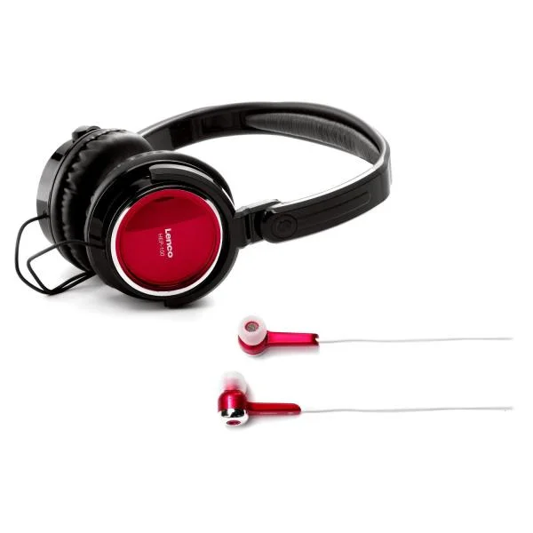 Lenco Headphone & Earphone Bundle - Red Afbeelding 1