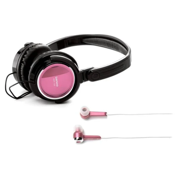 Lenco Headphone & Earphone Bundle - Pink Afbeelding 1