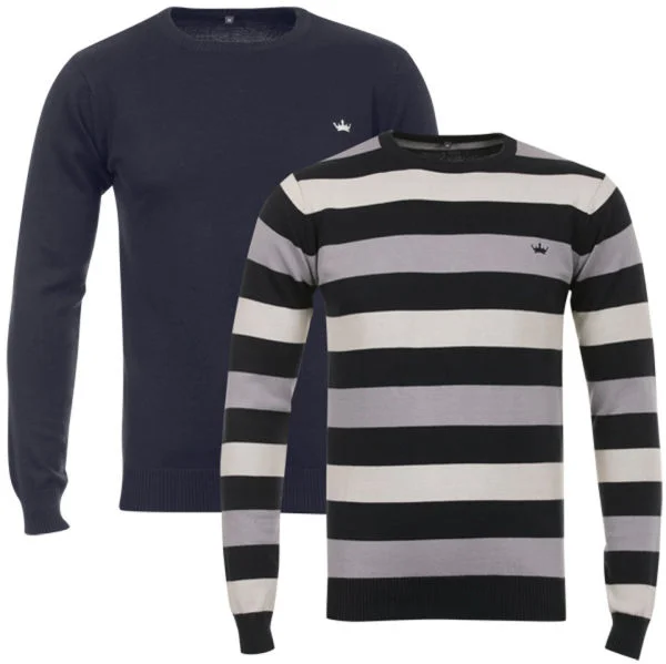 55 Soul Men's 2-Pack Crew Knit - Navy/Multi - S - Navy/Multi Afbeelding 1