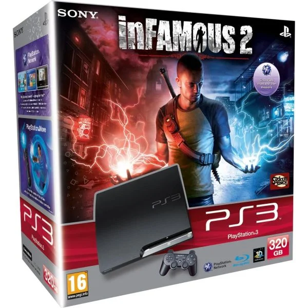 Playstation 3 PS3 Slim 320GB Console: Bundle (Includes inFamous 2) Afbeelding 1