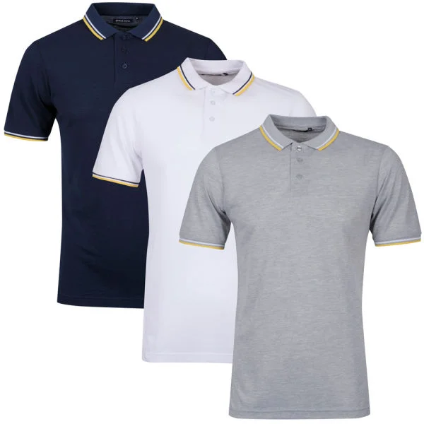 Brave Soul Men's 3-Pack Tip Polo Shirts - Light Grey Marl/White/Navy - S - Light Grey Marl/White/Navy Afbeelding 1