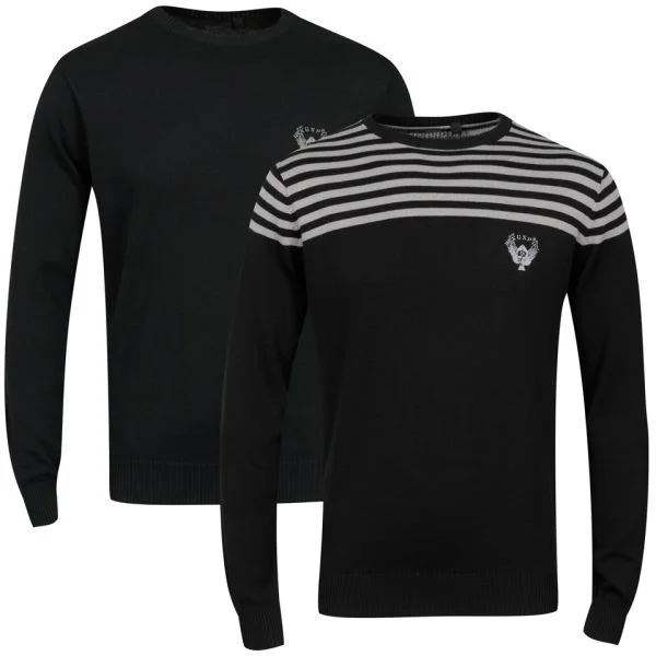 Ringspun Men's 2-Pack Scope Crew Neck Jumper - Solid Black/Grey Stripe - S - Solid Black/Grey Stripe Afbeelding 1