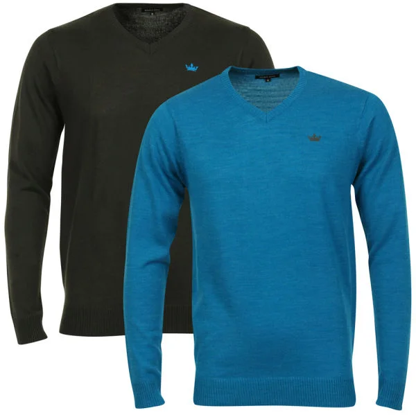 Brave Soul Men's 2 Pack V Neck Knit - Blue Marl & Charcoal - S - Blue Marl / Charcoal Afbeelding 1