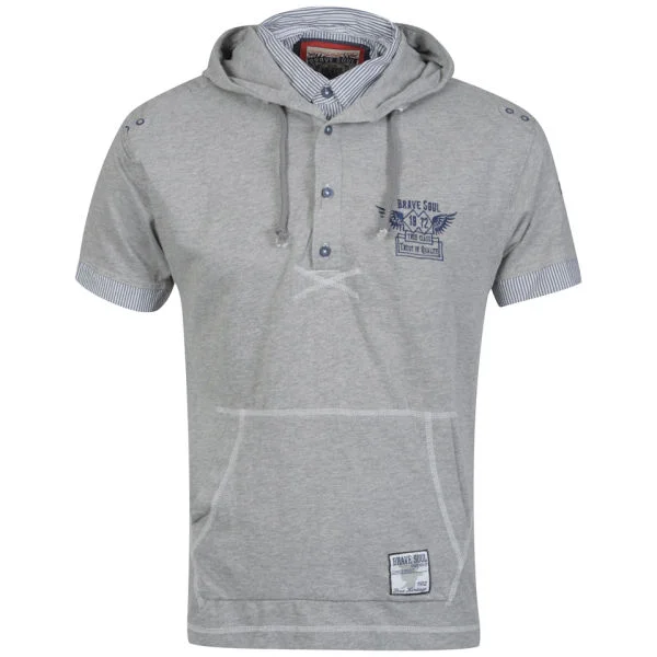 Brave Soul Men's Kobane Hooded Shirt - Greymarl - S - GreyMarl Afbeelding 1
