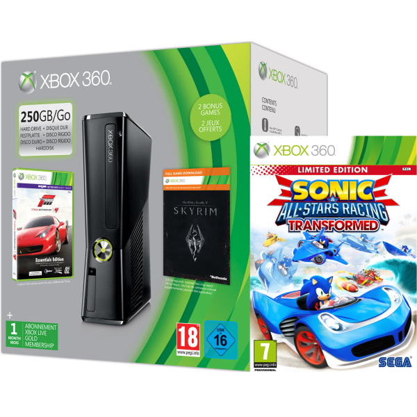 Xbox 360 250GB Holiday Sonic Bundle (Includes Sonic & All-Stars Racing Transformed, Forza 4 'Essentials Edition', Skyrim 'Live DLC', 1 Month Xbox Live) Afbeelding 1