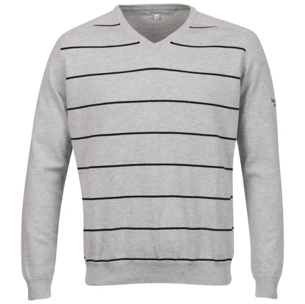 Calvin Klein Golf Men's V-Neck Knitted Long Sleeved Body Striped Top - Silver - M - Silver Afbeelding 1
