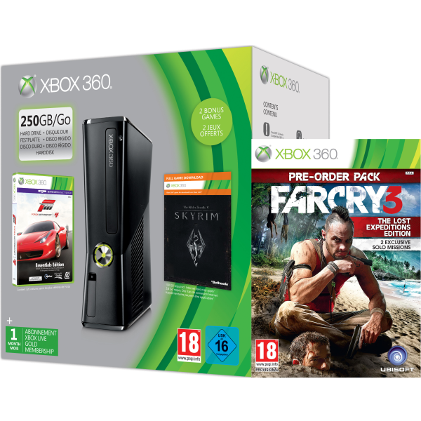 Xbox 360 250GB Holiday Far Cry Bundle (Includes Far Cry 3, Forza 4 'Essentials Edition', Skyrim 'Live DLC', 1 Month Xbox Live) Afbeelding 1