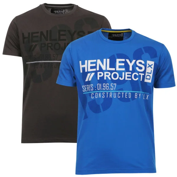 Henleys Men's 2 Pack T-Shirts - Timber Cobalt/Timber Charcoal - M - Multi Afbeelding 1