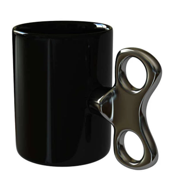 Black Ceramic Mug with Silver Key Style Handle Afbeelding 1