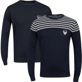 Ringspun Men's 2-Pack Scope Crew Neck Jumper - Solid Navy/Stone Stripe