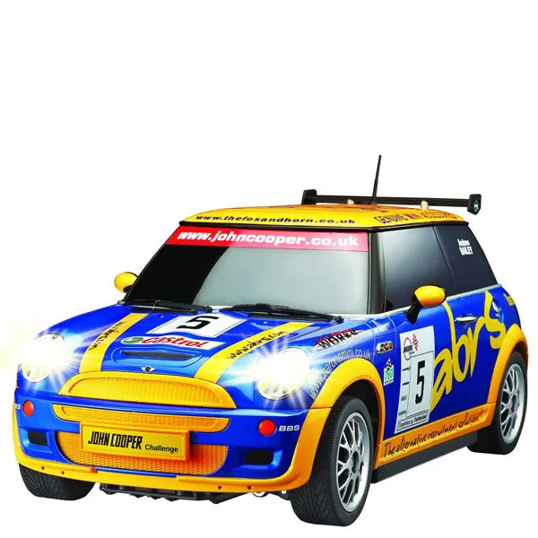 Race Tin - Mini Cooper - Blue/Yellow 1:28 scale Afbeelding 1