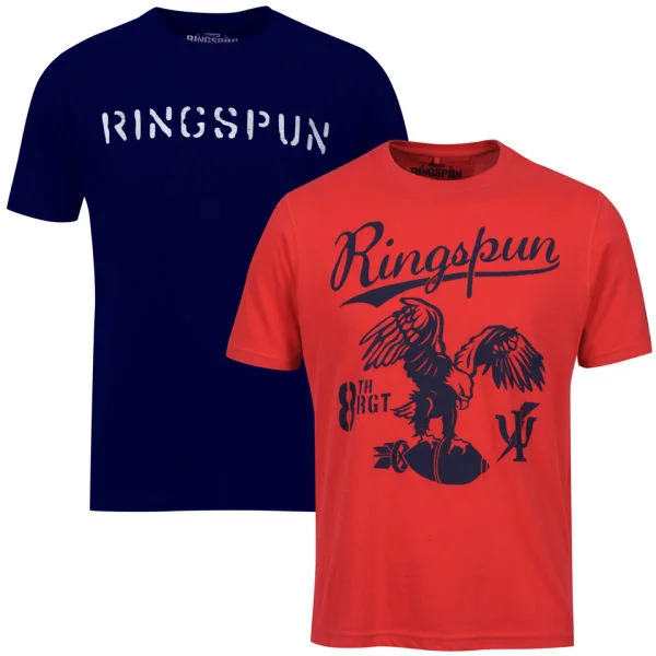 Ringspun Men's Graphic Printed T-Shirt Two pack Red/Navy Stalker - S - Rood Afbeelding 1