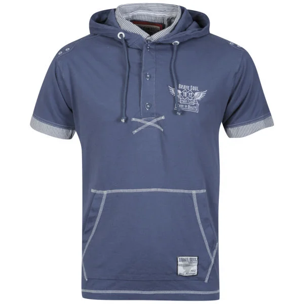 Brave Soul Men's Kobane Hooded T-Shirt - Denim Blue - S - Denim Blue Afbeelding 1