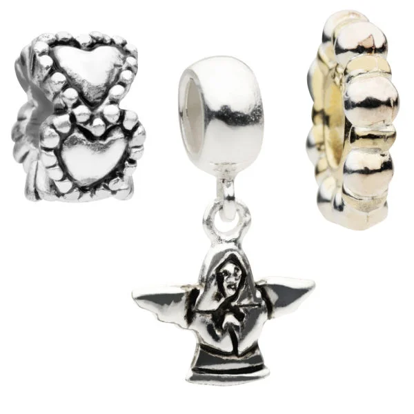 Amadora Angel And Hearts Pack Of Three Charms Set - One size - Silver Afbeelding 1