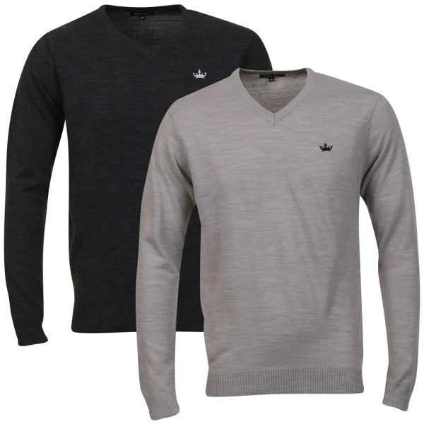 Brave Soul Men's 2 Pack V Neck Knit - Light Grey & Black - S - Light Grey / Black Afbeelding 1