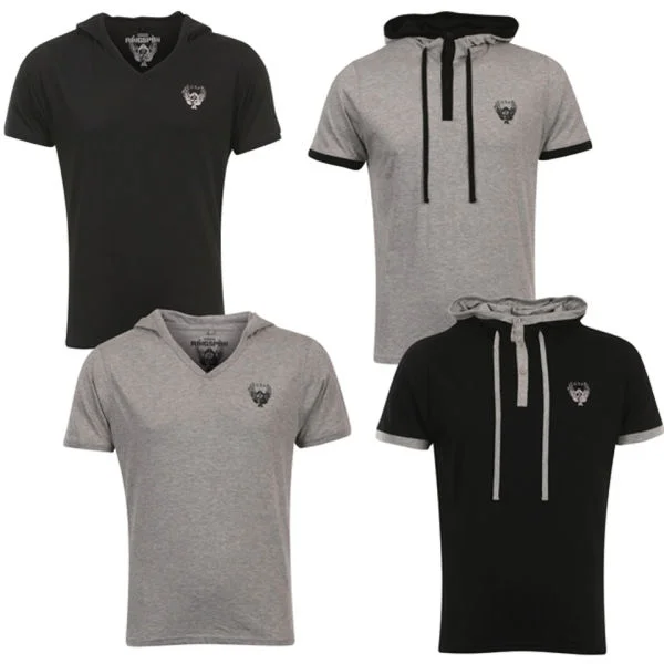 Ringspun Men's 2-Pack Hooded T-Shirts - S - Khaki/Off White Afbeelding 1