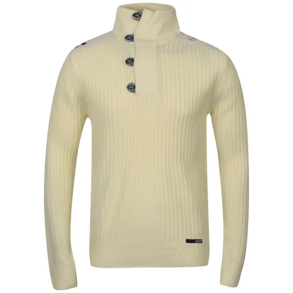 Benzini Men's Function Button Neck Knit - Ecru - S - Ecru Afbeelding 1