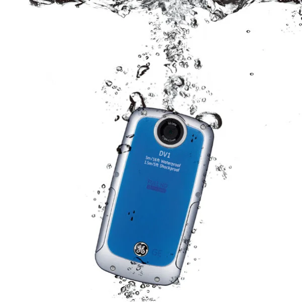 GE DV1 Waterproof Pocket Video Camera - Blue Afbeelding 1