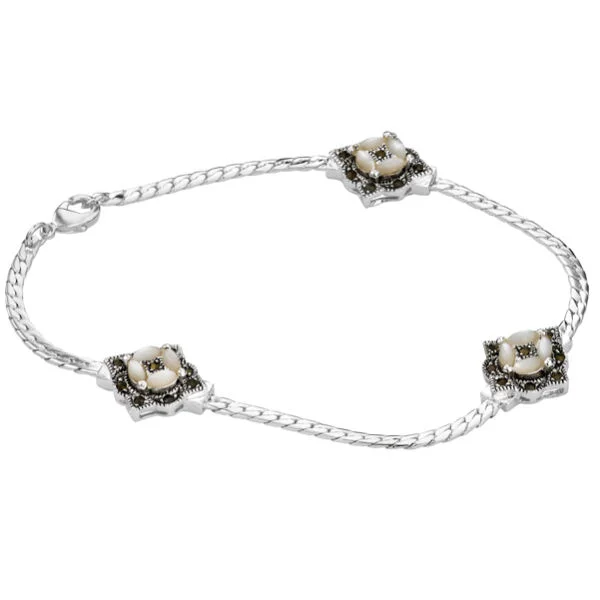 Silver Plated Marcasite and Mother of Pearl Bracelet Afbeelding 1