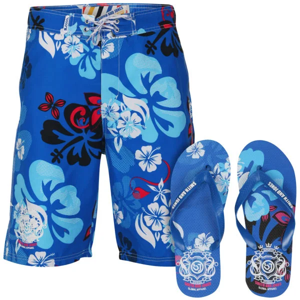 Smith & Jones Kye Men's Swim Shorts and Flip Flops - Blue - S - Blauw Afbeelding 1