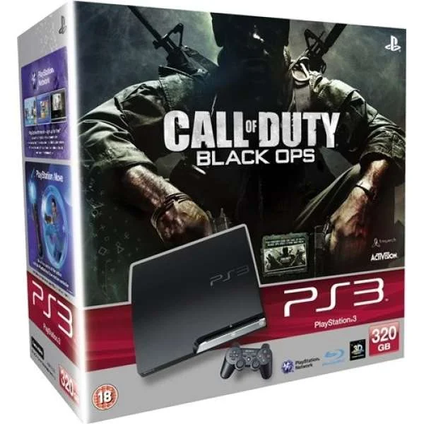 Playstation 3 PS3 Slim 320GB Console with Call of Duty: Black Ops Afbeelding 1