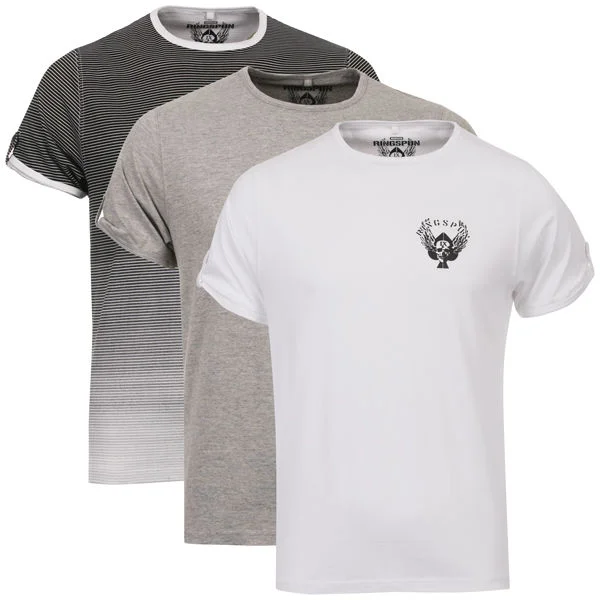 Ringspun Men's 3-Pack Leopard Short Sleeve Crew T-Shirt - Black/White Stripe/White/Grey Marl - S - Black Striped/White/Grey Marl Afbeelding 1