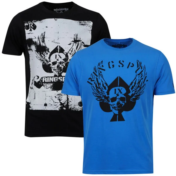 Ringspun Men's Graphic Printed T-Shirt Two pack Black/Royal Cardshark - S - Royal Afbeelding 1