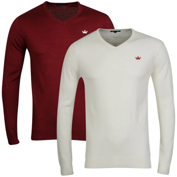 Brave Soul Men's 2 Pack V Neck Knit - Oxblood & Off White - S - Oxblood / Off White Afbeelding 1
