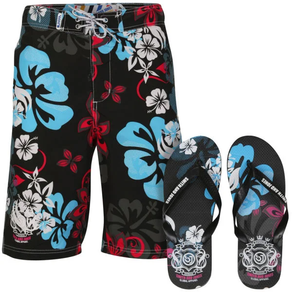 Smith & Jones Kye Men's Swim Shorts and Flip Flops - Black Night - S - Black Night Afbeelding 1