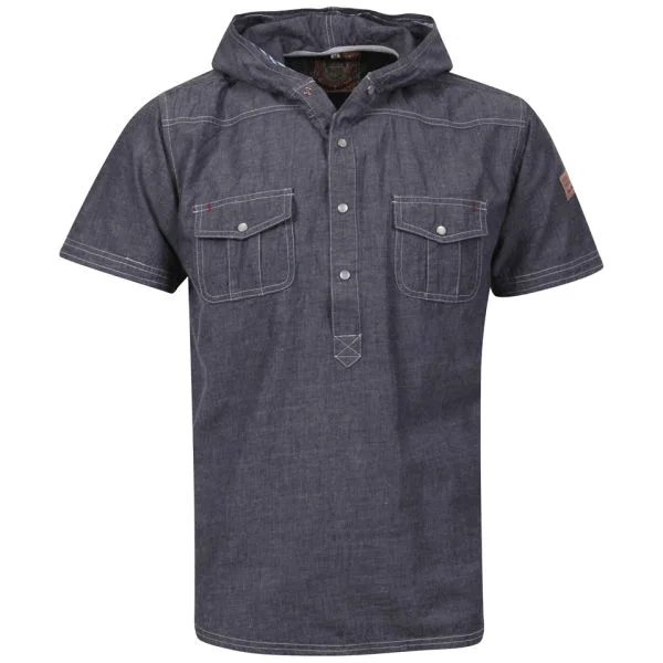 Brave Soul Men's Luchan Double Hood Shirt - Denim - S - Denim Afbeelding 1
