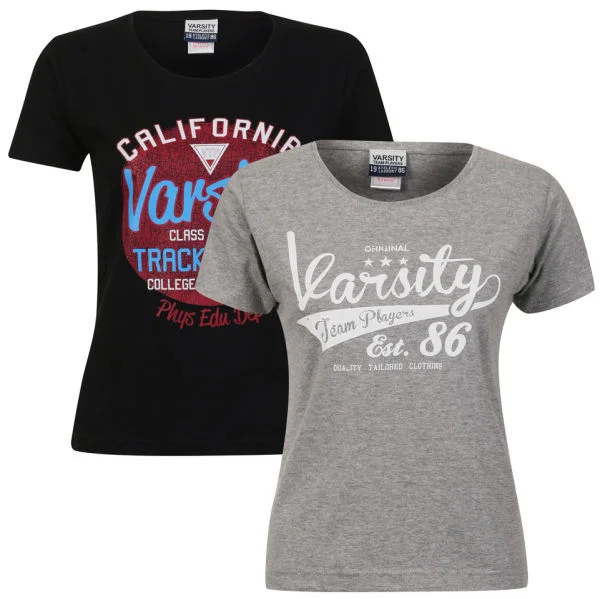 Varsity Team Players Women's 2-Pack T-Shirt - Grey Varsity Team Players/Black California - S - Grey/Black Afbeelding 1