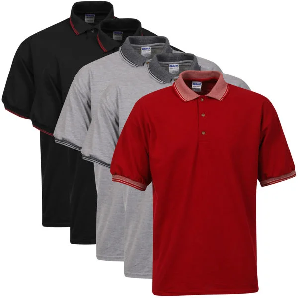 Gildan Men's 5-Pack Polo Shirts - Grey/Red/Trim Black - M - Grey/Red/Trim Black Afbeelding 1