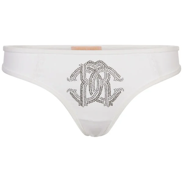 Roberto Cavalli Women's Diamante Logo Thong - White - XS - Wit Afbeelding 1