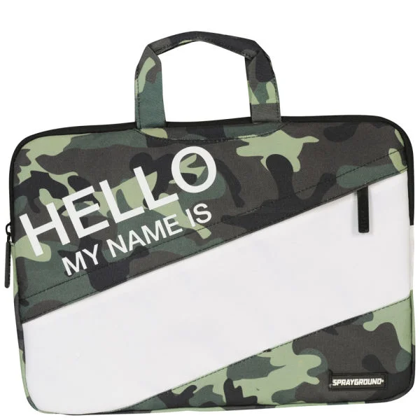 Sprayground Hello My Name is 15 Inch Laptop Case - Green/Camo Afbeelding 1