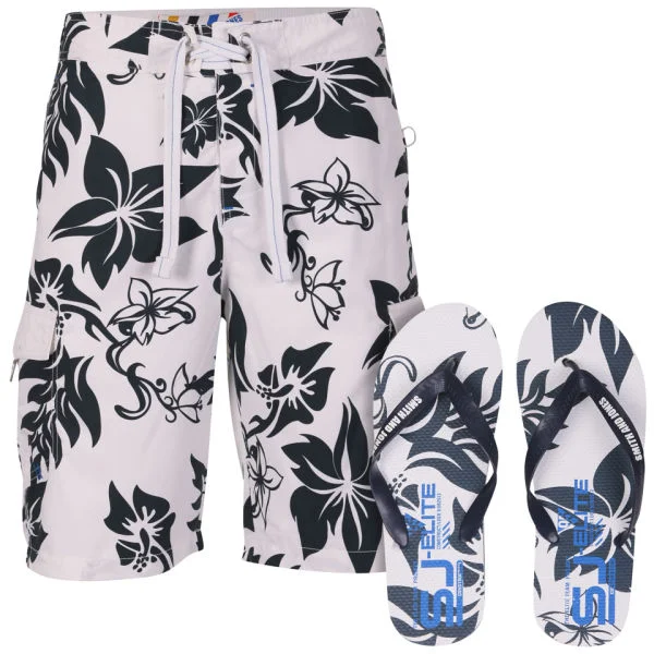 Smith & Jones Aniani Men's Swim Shorts and Flip Flops - White - S - Wit Afbeelding 1