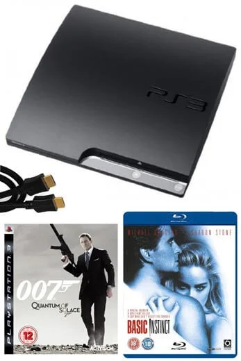 Playstation 3 PS3 Slim 120GB Console: Bundle (including 007: Quantum Of Solace, 2M HDMI Cable & Basic Instinct Blu-Ray) Afbeelding 1