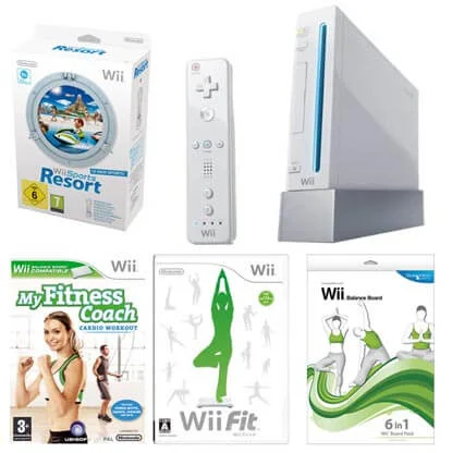 Wii Console (Including Wii Sports Resort, My Fitness Coach: Cardio Workout, Wii Fit & 6 in 1 Wii Fit Pack) Afbeelding 1