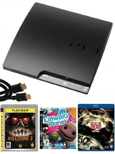 Playstation 3 PS3 Slim 250gb Console: Bundle Including Killzone 2 (Platinum), Little Big Planet, HDMI Cable & Day of the Dead Blu-Ray Afbeelding 1