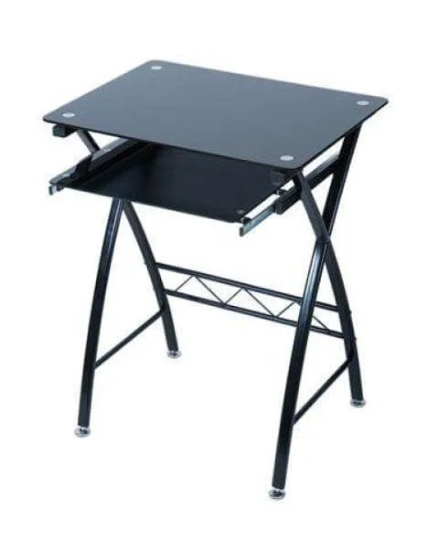 LEVV black glass computer desk Afbeelding 1