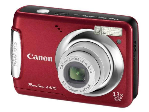 Canon PowerShot A480 Digital camera. 10 Megapixels. 3.3x Optical zoom. 4x Digital zoom 2.5 Inch LCD Screen. Red Afbeelding 1