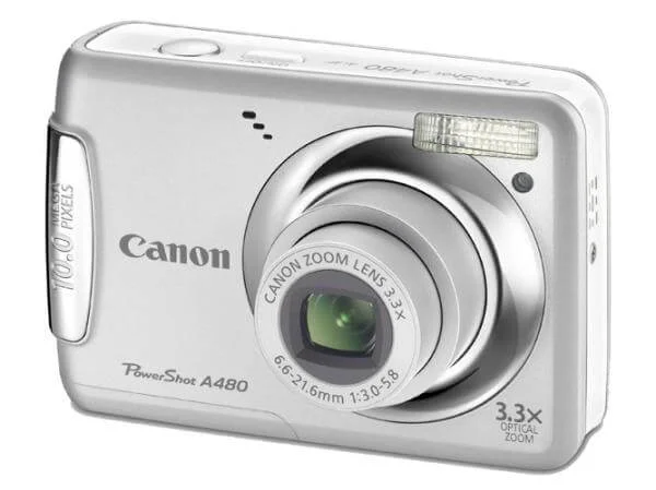 Canon PowerShot A480 Digital camera. 10 Megapixels. 3.3x Optical zoom. 4x Digital zoom 2.5 Inch LCD Screen. Silver Afbeelding 1