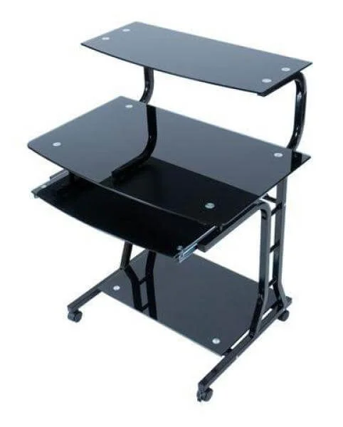 LEVV Black Glass Computer Trolley Desk Afbeelding 1