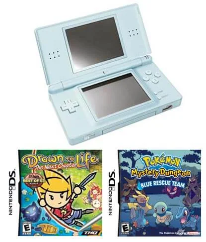 Nintendo DS Lite Turquoise: Bundle (Including Pokémon Mystery Dungeon Blue & Drawn to Life: The Next Chapter) Afbeelding 1