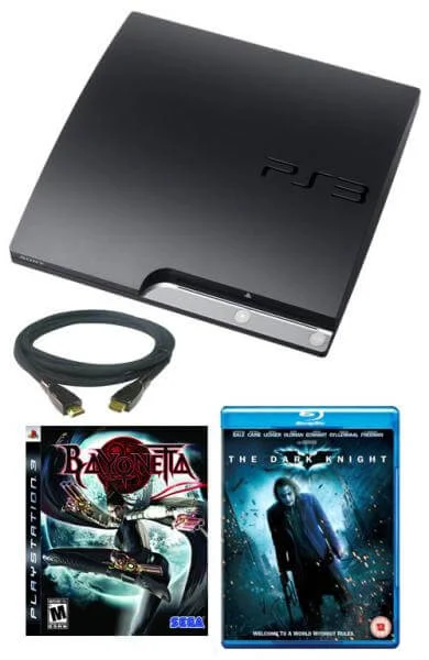 Playstation 3 PS3 Slim 120GB Console: Bundle (including Bayonetta, Dark Knight Blu-Ray & 2M HDMI Cable) Afbeelding 1