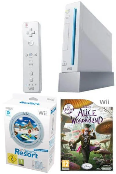 Nintendo Wii Console: Bundle (Including Wii Sports Resort & Alice in Wonderland) Afbeelding 1