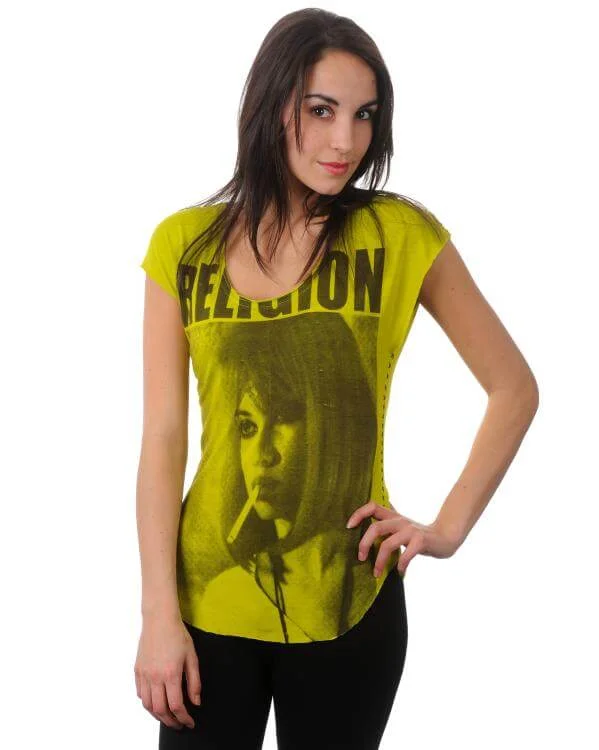 Religion Ladies Smoking Girl T-Shirt - Lime - XS - Groen Afbeelding 1
