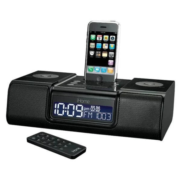 iHome IP9 Dual Alarm Clock Radio for iPhone/iPod with remote - Black/Grey Afbeelding 1