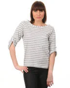 Ichi Stripes Loose Fit T- Shirt - Grey - XS - Grijs Afbeelding 1